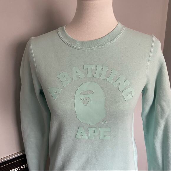 BAPE A Bathing Ape Light Blue Logo Crewneck Sweatshirt Size XS - Picture 2 of 8
